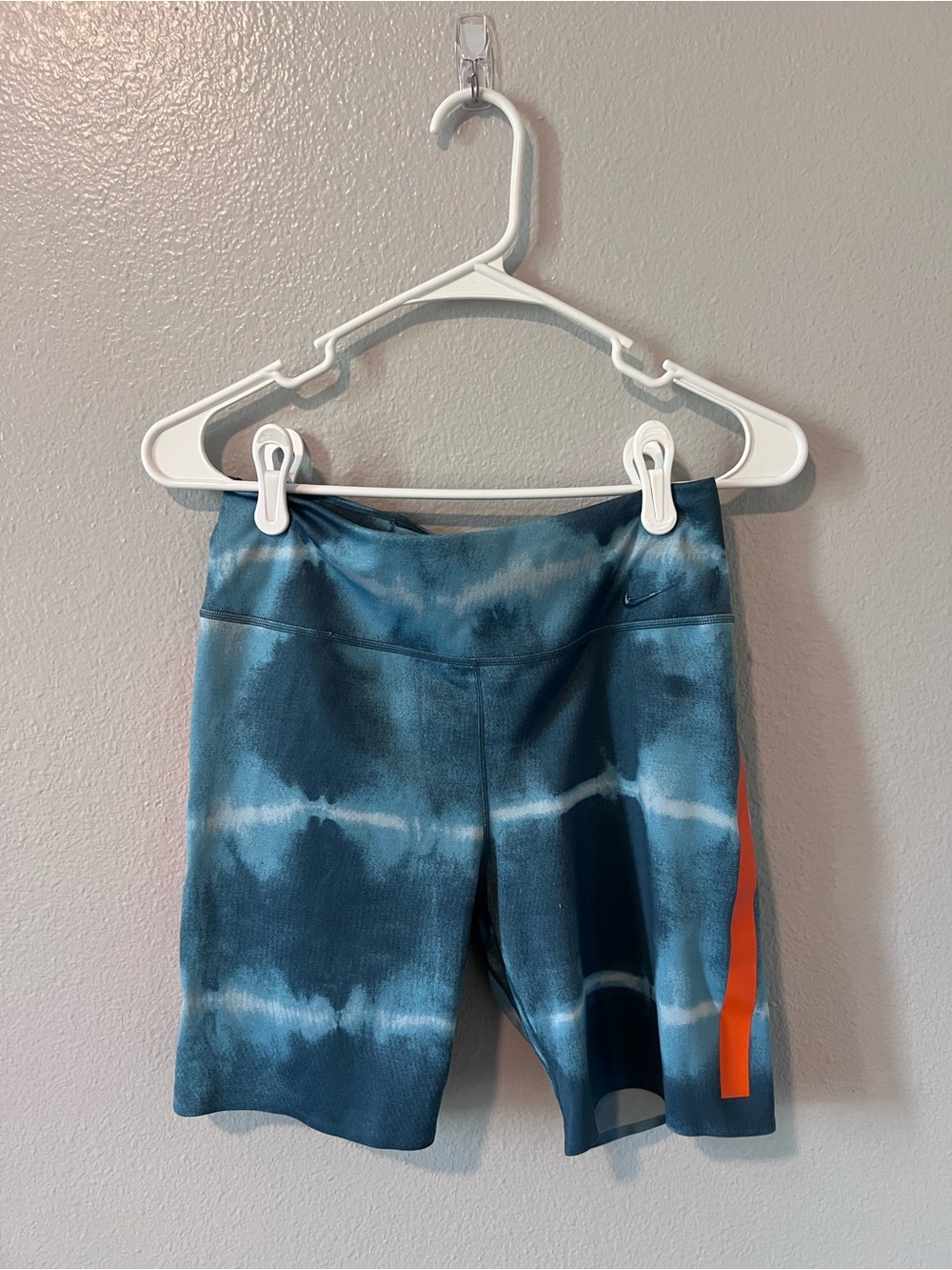 Nike Teal Tie-Dye Athletic Shorts with Orange Side Stripe